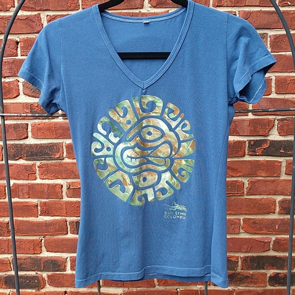 Raiz Etnik Columbia Artwork Blue Souvenir T-shirt size Small
